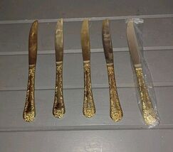 Wm Rogers &amp; Son Gold Tone Enchanted Rose Set Of 5 Dinner Knives - $11.25