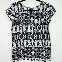 Japna Black White Graphic Print Short Sleeve Blouse Top Shirt Size Small... - $6.92
