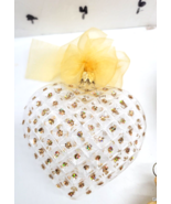 Pier 1 One Glass Valentine Heart Ribbon Gold Spec  Christmas Ornament - $14.50
