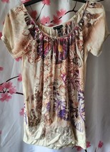 New Without Tags F.A.N.G Sheer Beige Butterfly Floral Tunic Size Small - £32.14 GBP