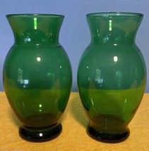 Pair Of Anchor Hocking Forest Green 6&quot; Flared Vase - Vintage - $14.03