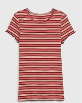 New Gap Kids Girl Short Sleeve Crew Neck Red Striped Ribbed Cotton 6 7 8 - £11.71 GBP