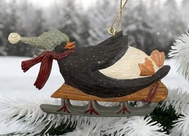 Kurt S Adler Penguin Sled Ride Christmas Tree Ornament Vintage Folk Art Glitter - £12.62 GBP