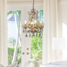 4-Light Farmhouse Chandelier French Country Antique Gold Crystal Candle Hanging  - $239.99