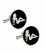 MUDFLAP GIRL CUFFLINKS Trucker Sexy Seated Lady Leta Laroe NEW w GIFT BAG Black - £9.61 GBP