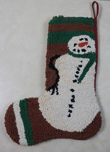 Handcrafted Christmas Stocking Snowman Hooked Latch Loop Cotton 19&quot; Rustic - $32.90