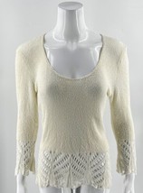 Cache Sweater Size Small Ivory Lace Detail Slinky Knit Stretch 3/4 Sleeve Womens - £27.05 GBP