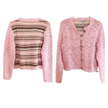 Pink Multi Chunky Knit Fairisle Grandma Cardigan Large - £25.74 GBP