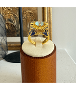 Unsigned Fashion Ring Square Gold Tone Blue Enamel Aqua Stone 8.5 - €15,44 EUR
