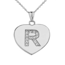 925 Sterling Silver CZ Initial Letter R Heart Pendant Necklace - 16&quot; 18&quot; 20&quot; 22&quot; - $34.30+