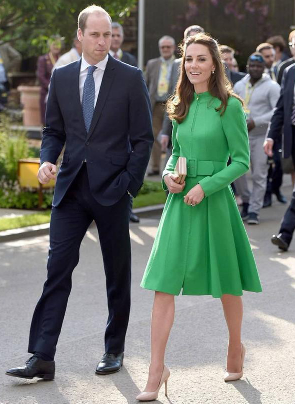 Kate Middleton Inspired Green Belted High Neck Zip Front Fit-&-Flare Coat Dress Item image 2