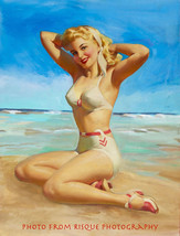 Swimsuit Beauty on the Beach 8.5x11&quot; Photo Print, Sexy Pinup Painting Art Frahm - £5.95 GBP