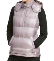 DKNY Womens Activewear Sport Quarter Zip Hooded Vest, Medium, Metallic Static - £92.67 GBP