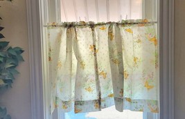 Vintage Panel Curtains Sheer Butterfly Floral Set Monarch 29&quot; by 23.5&quot; Orange - £18.03 GBP