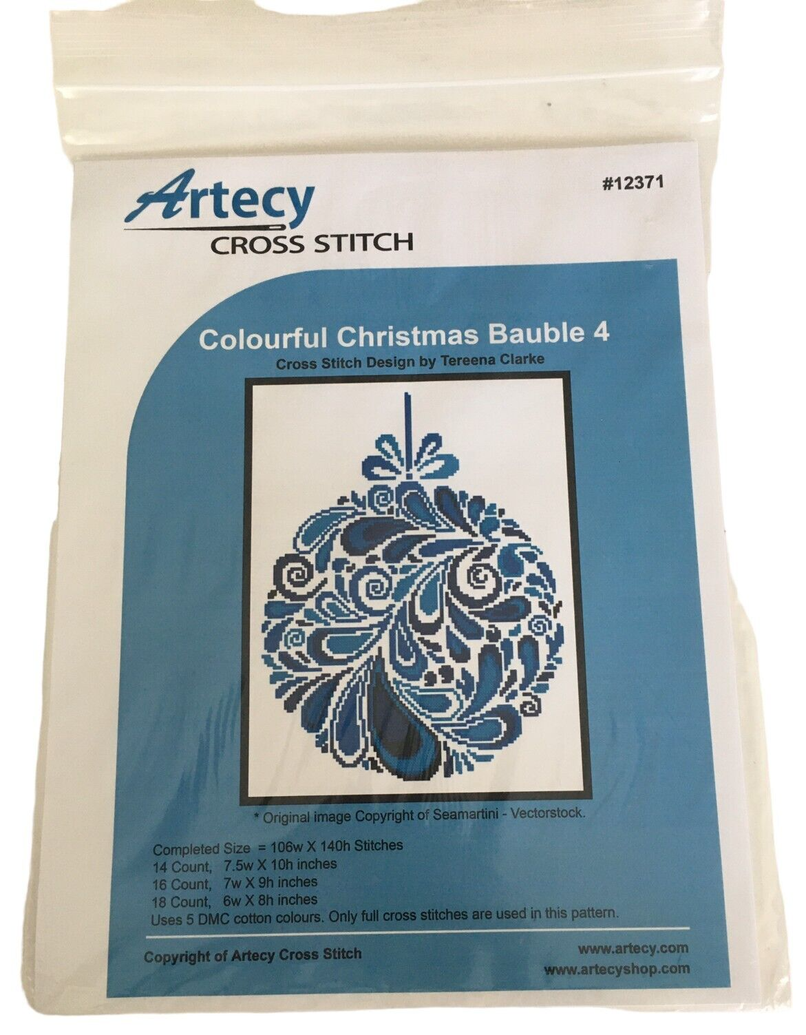 Artecy Cross Stitch Pattern Colorful Christmas Bauble 4 Holiday Ornament 12371 - $9.99