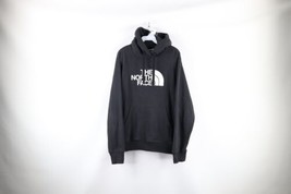 Vtg The North Face Mens Small Faded Spell Out Big Logo Hoodie Sweatshirt Black - $49.45