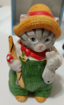 Cat Figurine Kitty Cucumber Vintage Fisherman Fishing Hobby Gray Tabby Kitten - $12.59