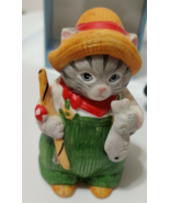 Cat Figurine Kitty Cucumber Vintage Fisherman Fishing Hobby Gray Tabby K... - £9.90 GBP
