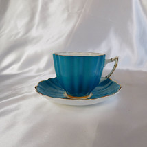 Victoria Teal Blue Fluted Teacup and Saucer # 22639 - £17.86 GBP
