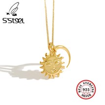 S&#39;STEEL Sun Or Moon Pendants 925 Sterling Silver Necklaces Gothic Two Color Swea - £30.19 GBP