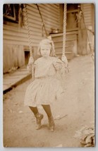 RPPC Young Edwardian Girl On Swing In Yard Real Photo Postcard A49 - $14.95