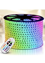 65.5’ 120v LED Strip Light RGB SMD 5050 Waterproof Remote Control Over 1200 LEDs - £38.28 GBP