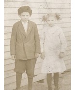 AZO 1904-1918 RPPC Brother w/ Fur Hat &amp; Sister w/ Curls Real Photo Postcard - £13.83 GBP