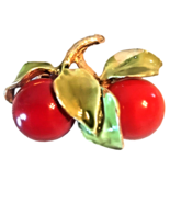 Enamel Cherry Brooch Pin Vintage Red Gold Tone - £17.53 GBP
