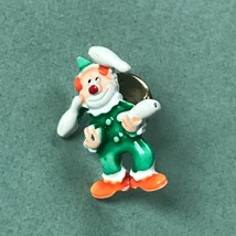 Vintage JJ Signed Small Green &amp; Orange Enamel Juggling Clown Lapel or Hat Pin or - £9.02 GBP