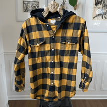 Levi’s Mustard Yellow Buffalo Plaid Button Up Hoodie Shirt S - $402.50 MXN
