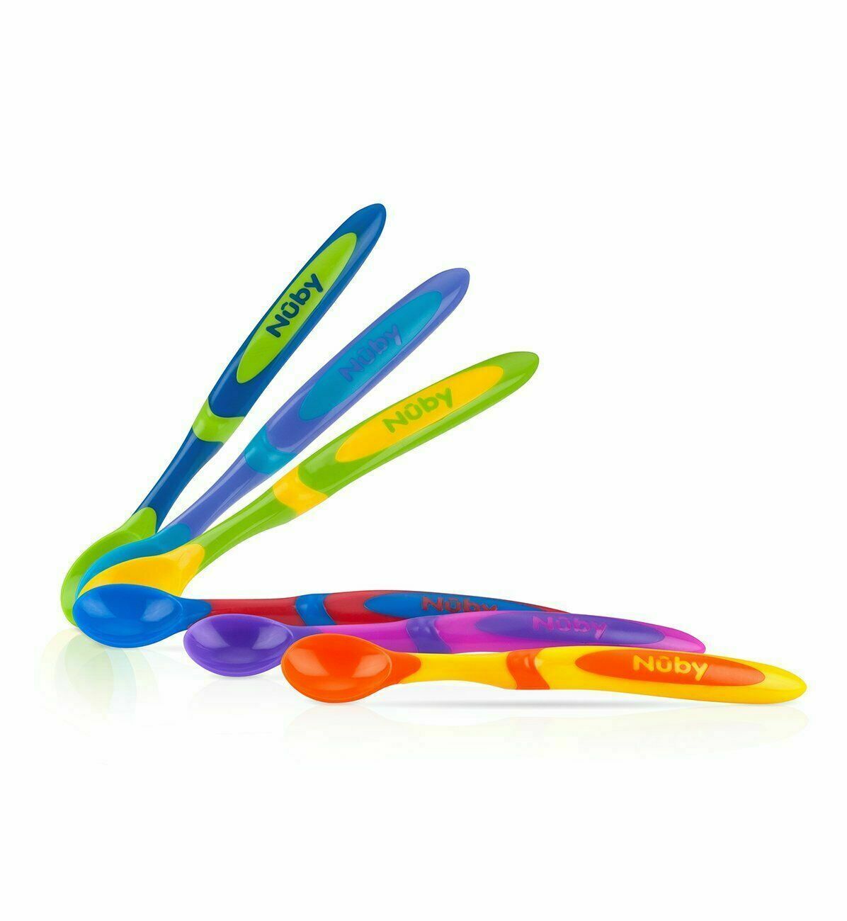 Nuby 6 Piece Fun Feeding Long Handle Weaning Spoons Multi Color NIB - $8.31