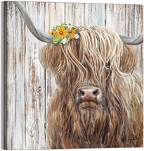 Highland Cow Picture Wall Decor Canvas Print Painting Art Vintage Country Farmho - £21.95 GBP