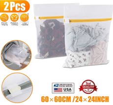 2Pcs Zipped Wash Bag Mesh Net Laundry Washing Machine Lingerie Underwear... - £14.17 GBP