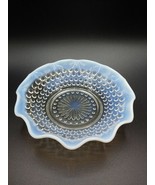 Blue Hobnail Opalescent Clear Ruffled Bowl 6&quot; - £13.23 GBP