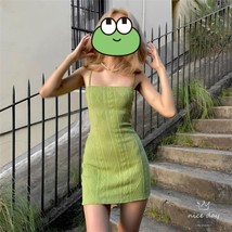 Women Bodycon Sundress Knitted Spaghetti Strap Tight Waist Knit Stretch ... - £30.86 GBP