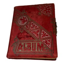 Antique Victorian Red Velvet Photo Album Cabinet Cards Flying Phoenix Metal - £112.44 GBP