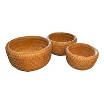 3 Bamboo Nesting Baskets Round Woven Double Wall Rounded Rims Bowls - $368.51 MXN