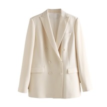 2022 Fashion Office Lady Wear Double Breasted Sequin Blazer Coat Vintage Long Sl - £95.29 GBP