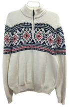 Izod Mens Knit 1/4 Zip Sweater Ski Lodge Fair Isle Nordic Ivory Navy Red... - £28.30 GBP