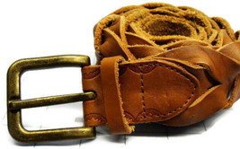 sz L Vertigo Brown Wide Braid Braided Leather Belt - $34.64