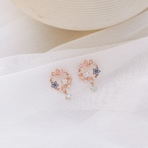 Japan Korean Circle Flower Drop Earrings For Women Hollow Butterfly Wreath Micro - £7.70 GBP