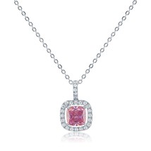 Sterling Silver White CZ Square Pendant - Pink - £30.46 GBP