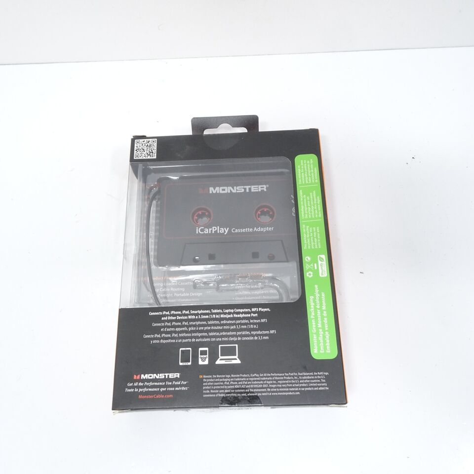 Monster iCarPlay Cassette 800 Tape Adapter 3ft Smartphones Tablets MP3 - $14.39