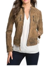 Suede Brown Fashion Jacket Women Real Leather Front Fastening Zipper Handmade - £109.66 GBP