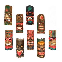 Set of 9 Hand-Carved Tropical Island Style Tiki Masks Wall Hangings 12 I... - $79.19
