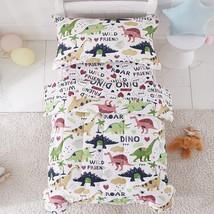 4 Piece Toddler Bedding Set, Dinosaur Theme Printed On White, Standard Size Incl - £36.76 GBP