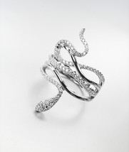 EXQUISITE 18kt White Gold Plated Petite CZ Crystals Serpent Snake Ring - £21.52 GBP