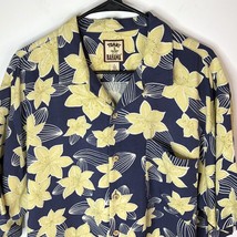 Tommy Bahama Mens Shirt Size L 100% Silk Button Down Blue With Yellow Fl... - $14.93