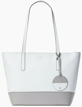 NWB Kate Spade Briel Large White Gray Smooth Leather Tote WKRU6708 $329 Gift Bag - £92.26 GBP