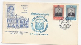 1958 Philippines FDC SC# 644 645 12th Anniv of Republic Blue Cachet Mala... - $5.52